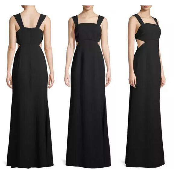 Jill Stuart Square Neck Waist Cut Out Evening Gown Maxi Dress Black Size 4 - Picture 2 of 9